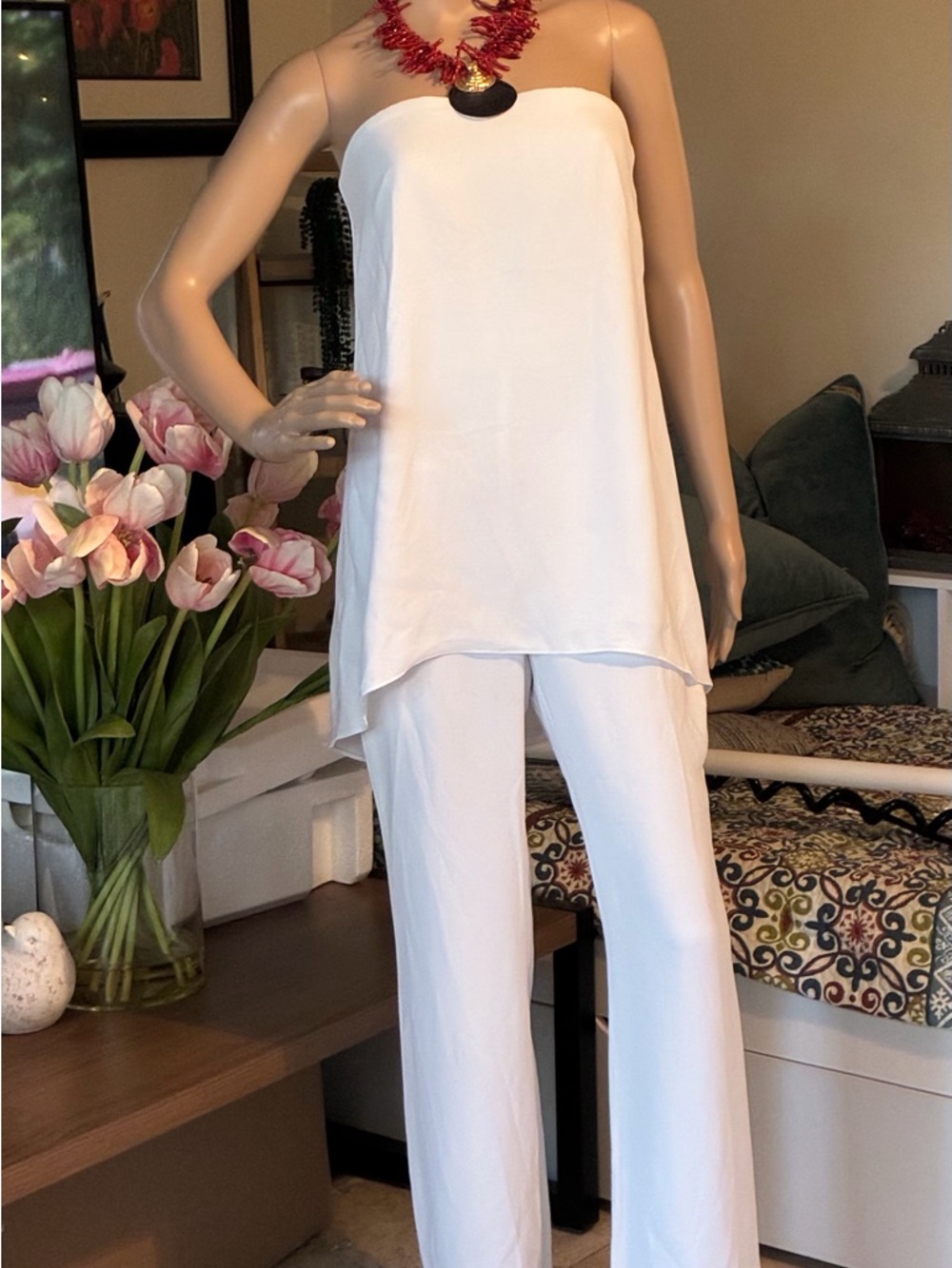 White Strapless jumpsuit